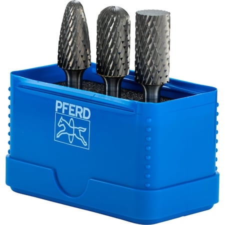 Pferd Carbide Bur Set 3 Piece Double Cut 1/4'' Shank Plastic Case 26548